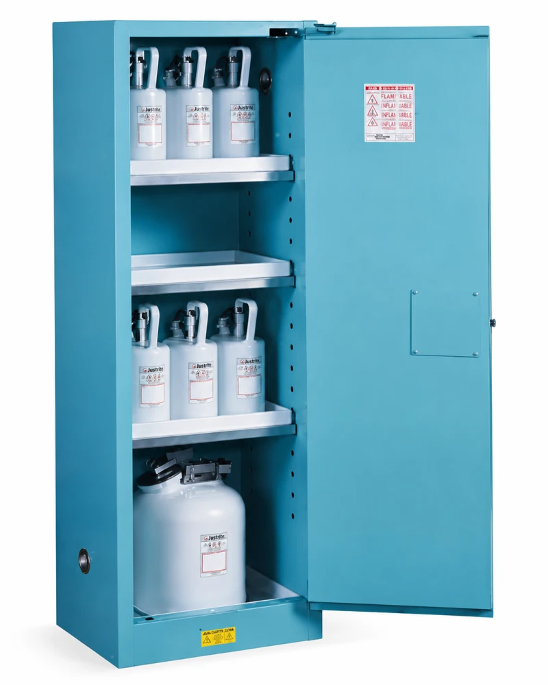 Flammable material storage cabinets