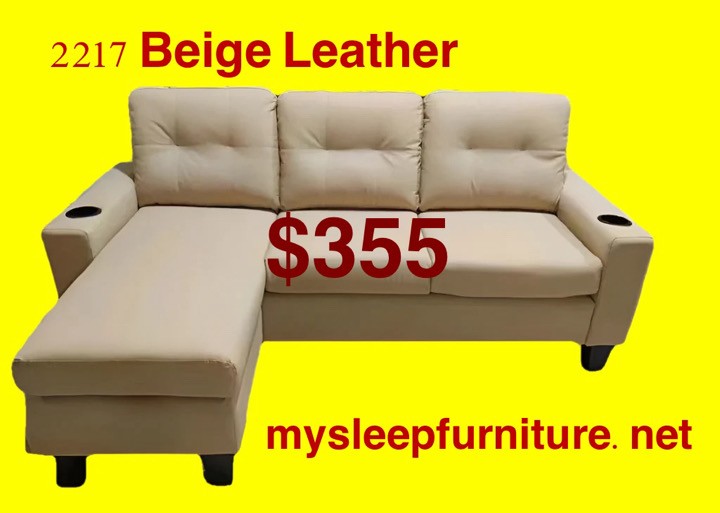 2217 beige leather reversible sectional sofa brand new