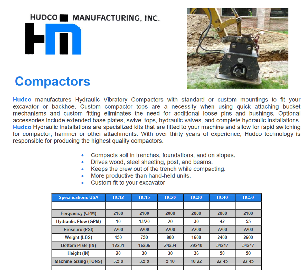 HUDCO HC30  AND HC50 PLATE COMPECTORS SET UP AS PILEDRIVERS / COMPACTORSR