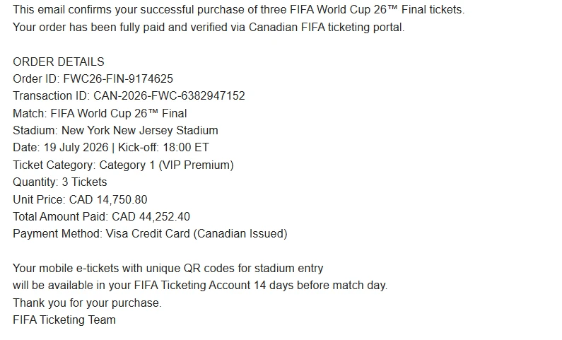 2026 FIFA World Cup Final Official E‑Ticket Text image 5
