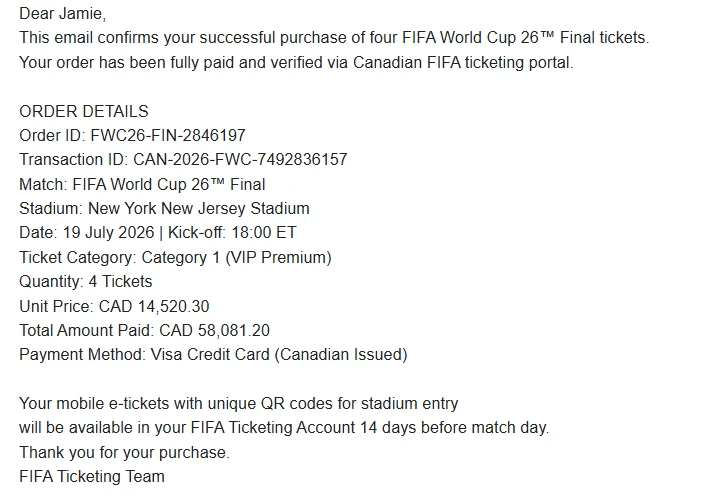 2026 FIFA World Cup Final Official E‑Ticket Text image 4