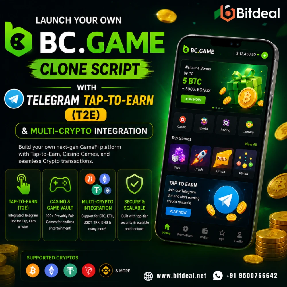 Launch a BCGame Clone Script with Telegram TaptoEarn T2E  MultiCrypto Integratio