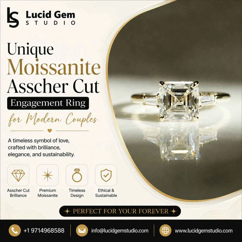 Unique Moissanite Asscher Cut Engagement Ring for Modern Couples